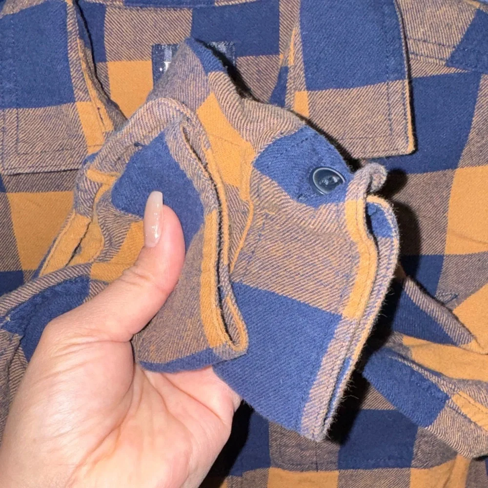 The Children's Place - Navy & Yellow Plaid Button-Down Shirt Size 10/12